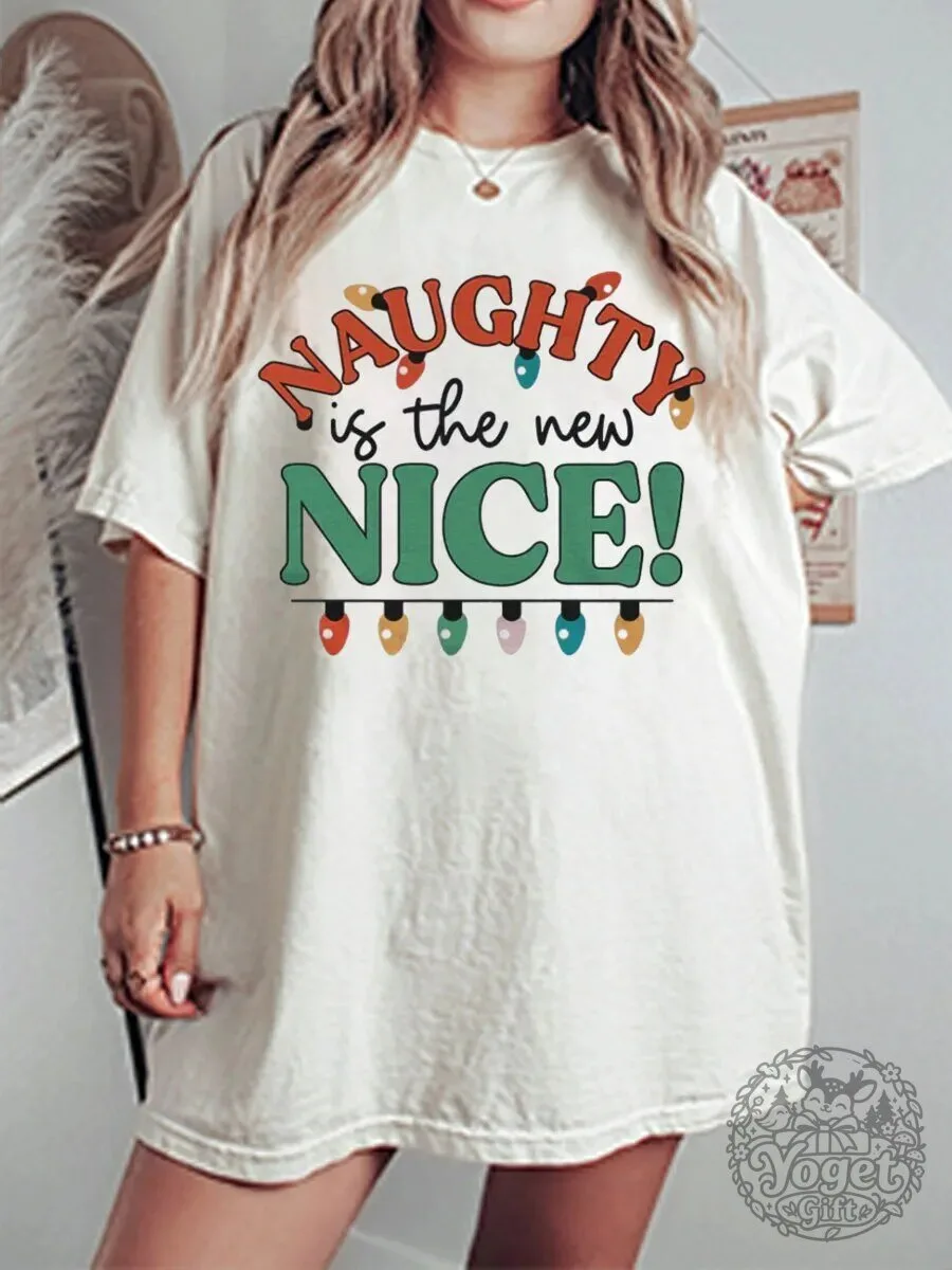 Naughty Is The New Nice Christmas Lights Holiday Graphic T-Shirt