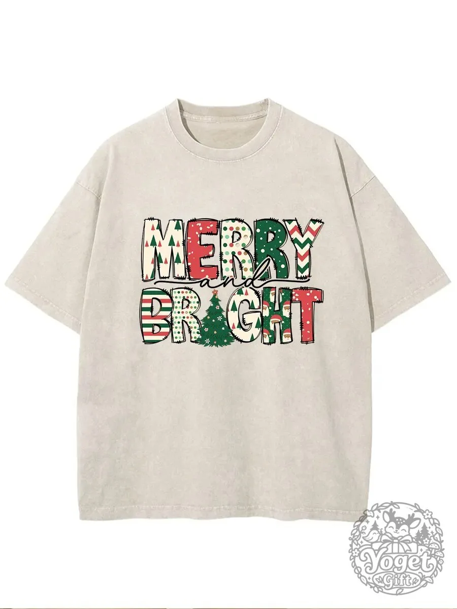 Vintage Merry And Bright Christmas Tree Holiday T-Shirt 1 Vintage Merry And Bright Christmas Tree Holiday T-Shirt