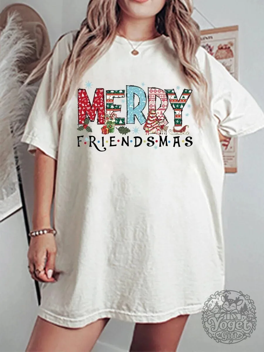 Merry Friendsmas Christmas Holiday Graphic T-Shirt for Women