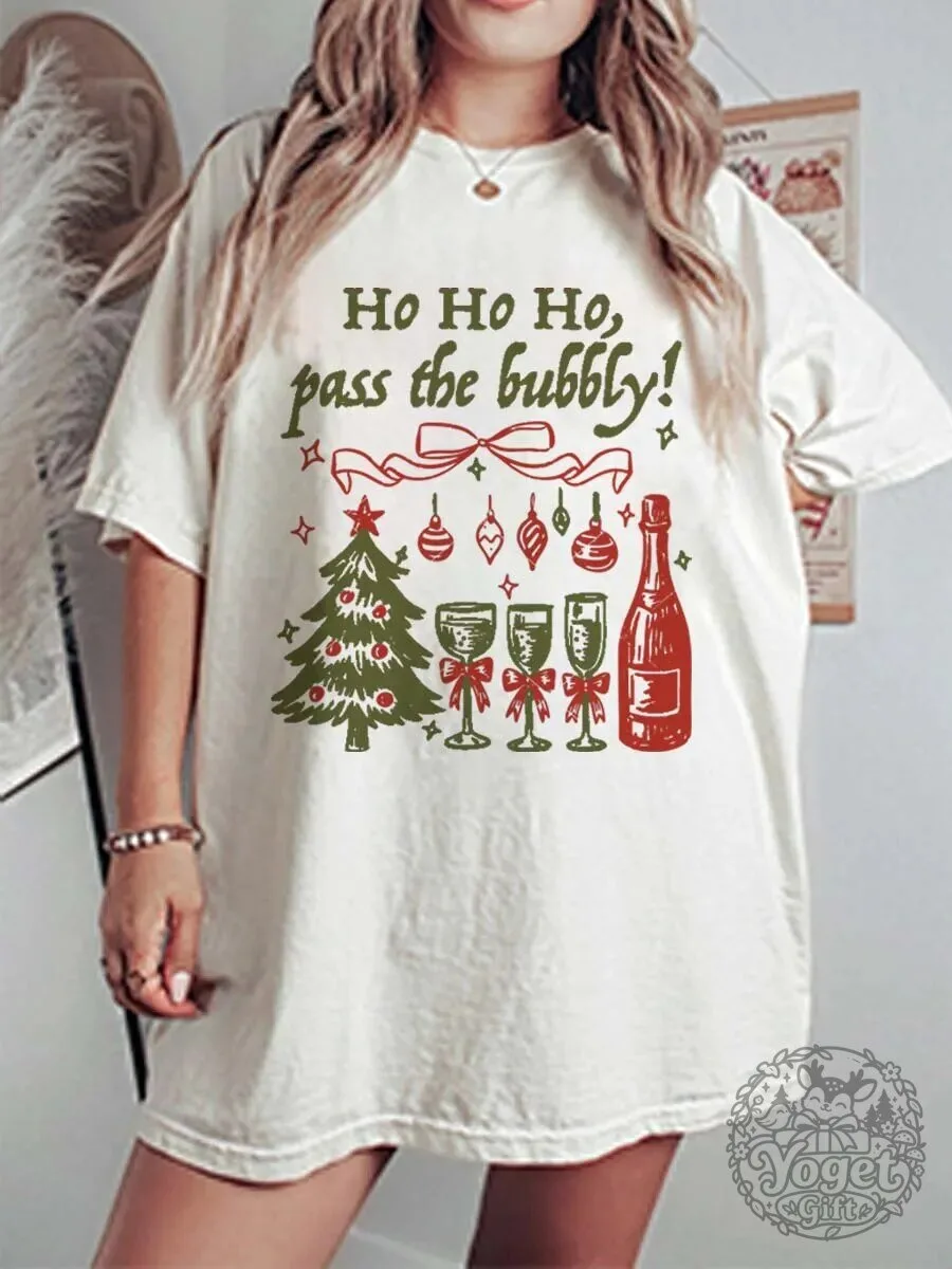 Ho Ho Ho Pass The Bubbly Christmas Champagne Holiday T-Shirt