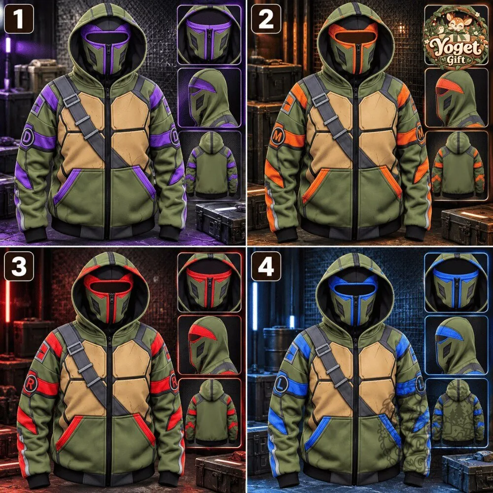 TMNT Teenage Mutant Ninja Turtles 4 Character Zip Up Hoodie 2026
